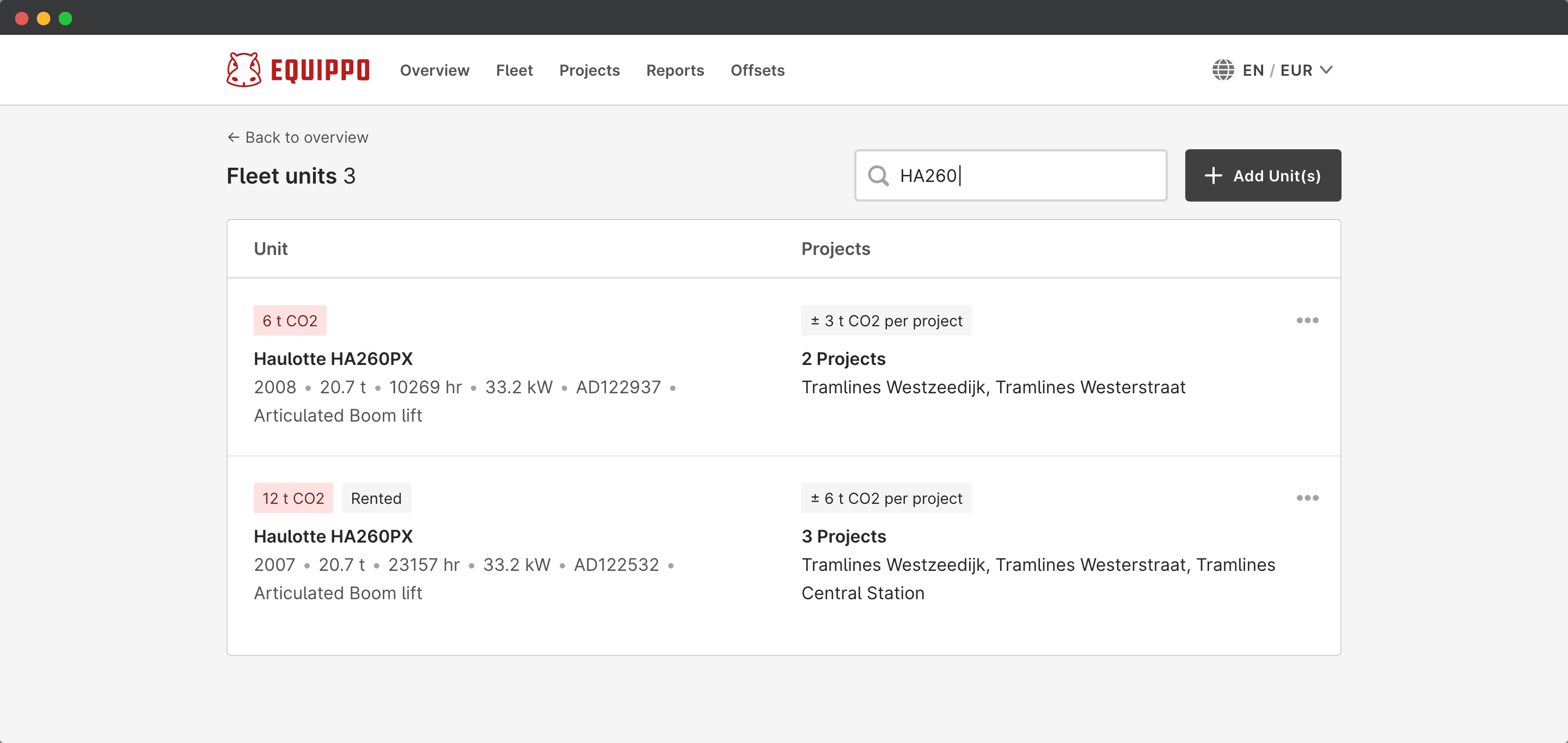 An overview of the what your fleet dashboard looks like when you add units to your fleet