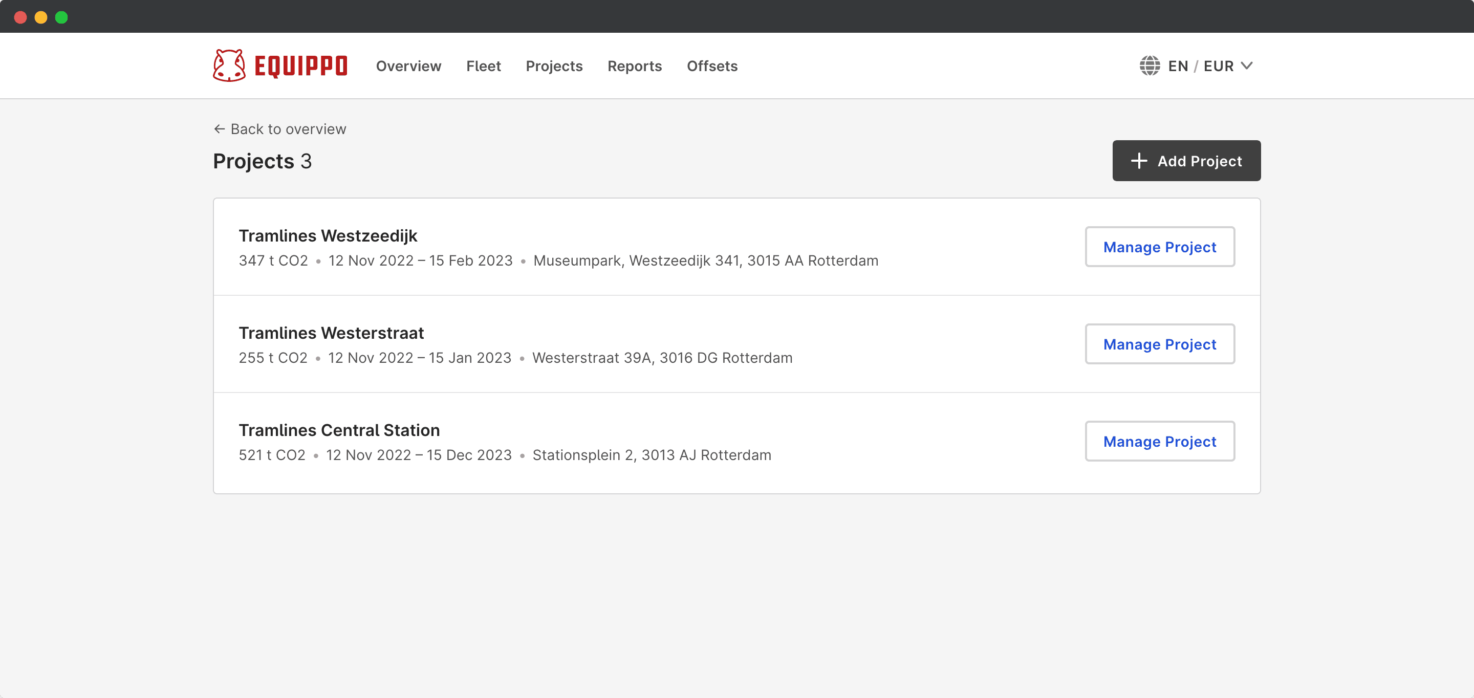 An overview of the what your projects dashboard looks like when you add projects